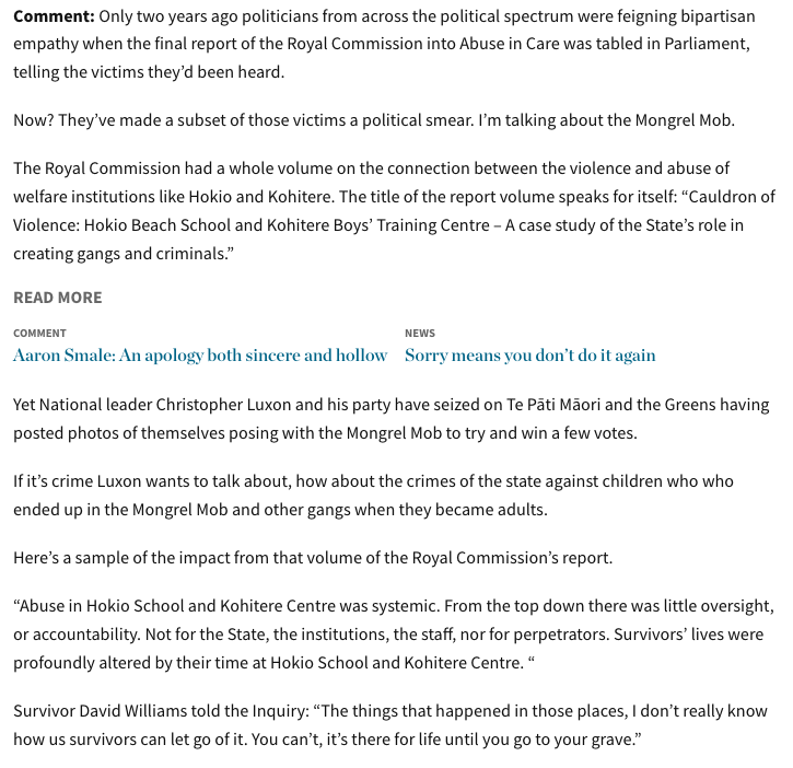smithkstead's tweet photo. really good piece from aaron smale in newsroom on gangs &amp; state abuse / its generational effects https://t.co/T4qFR7NmmL
