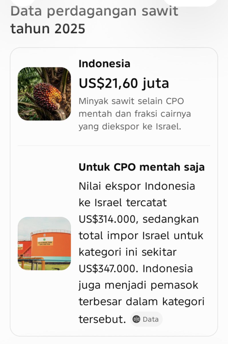 NiskalaBara's tweet photo. Saya kurang percaya kalo Sawit Indonesia Di Export Ke Israel https://t.co/0pUTqKAveN
