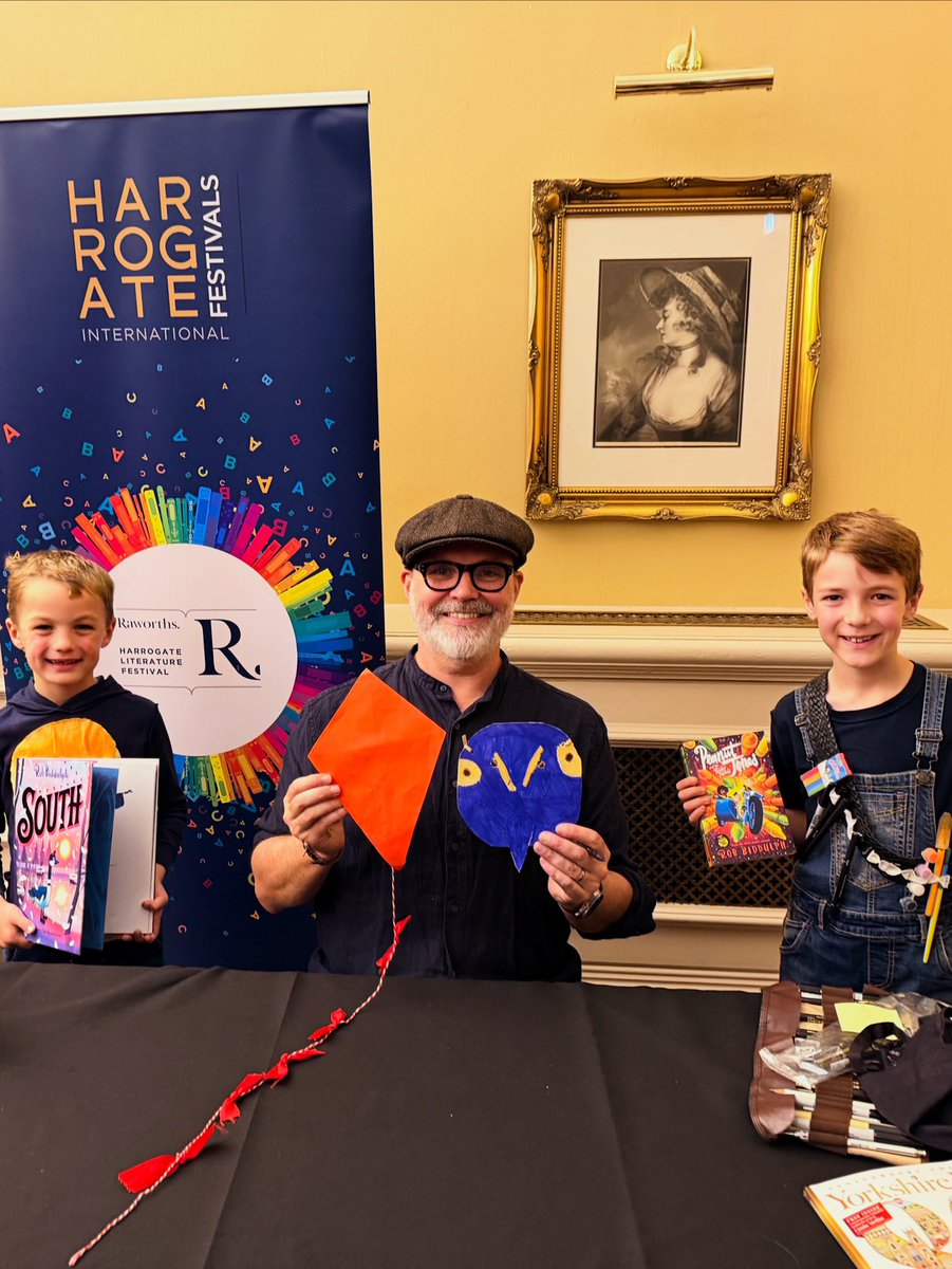 RobBiddulph's tweet photo. Big thanks to everyone who came to see me in Harrogate today – I had such a blast! Another crazy big queue so thanks again to everyone who waited to see me, especially the actual Penguin Blue and Peanut Jones, pictured here. Back in London after five days away – off to the Globe in the morning...