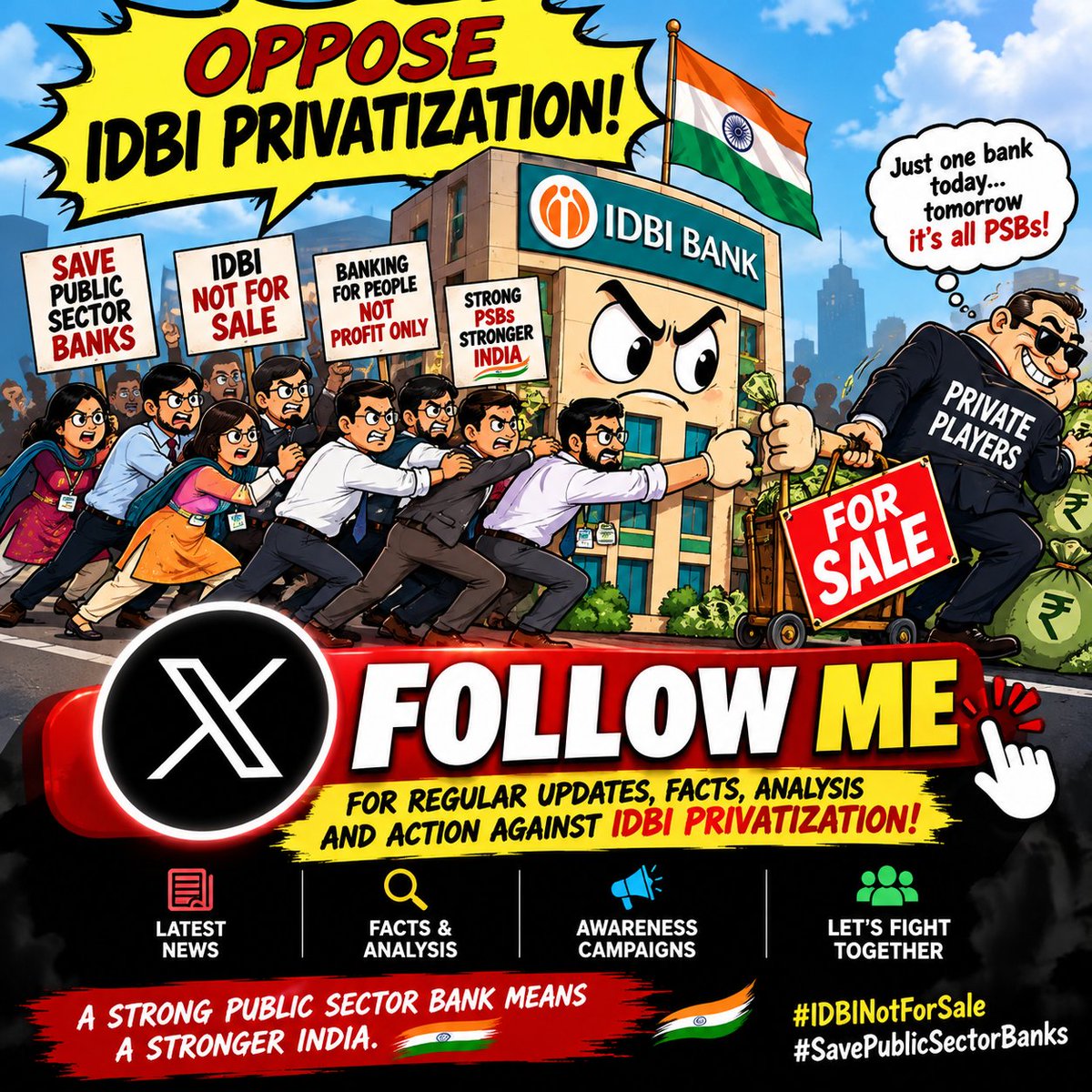 truthputhn's tweet photo. 🚨 Today IDBI, tomorrow another PSU Bank?

🏦 If you oppose bank privatization, don't just scroll—FOLLOW ME! ✊

One follow may seem small, but thousands of voices can't be ignored!

🔥 Let's unite, expose the facts &amp; raise our voice!

#IDBINotForSale #StopPrivatization #IDBI https://t.co/5dINgf4fW6