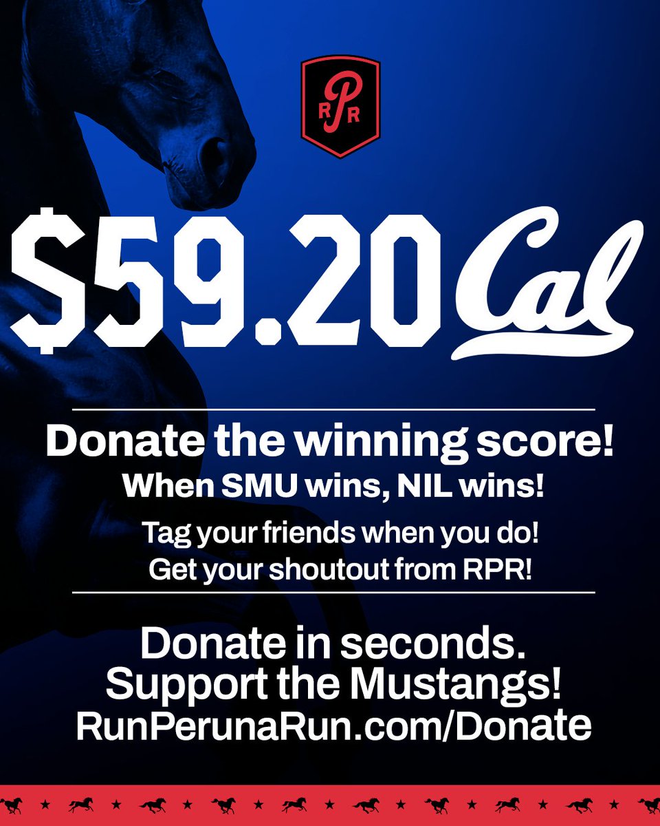 RunPerunaRun's tweet photo. That's a BEATDOWN! SMU crushes Cal!

Join Run Peruna Run in celebrating with donation of $59.20.

Visit https://t.co/80qL8kpDeQ to support NIL for SMU! https://t.co/hLqkQRuNgr