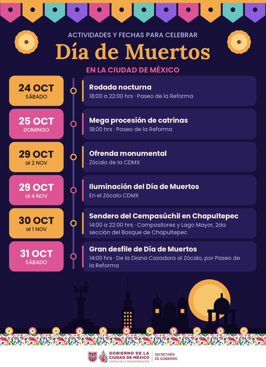 craviotocesar's tweet photo. ¡Cempasúchil, tradición y mucha fiesta en la #CiudadDeMéxico! 🌼💀✨

Checa las actividades que tenemos preparadas para celebrar este #DíaDeMuertos y arma el plan con tu familia. 👇 https://t.co/SkLxZOX1zT