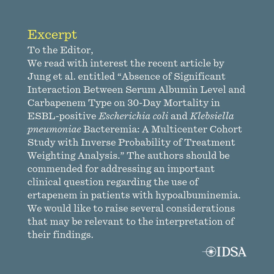 CIDJournal's tweet photo. Ertapenem in Hypoalbuminemia: Methodological and Pharmacokinetic Considerations

✅ Just Accepted
🔗 https://t.co/Tec7WDjfjj https://t.co/UrXXxJUiOl