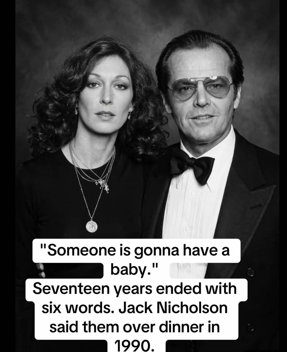 TrumpGirlLove's tweet photo. Seventeen years ended over dinner. Jack Nicholson looked across the table and said, “Someone is gonna have a baby.” Anjelica Huston knew it wasn’t her. She had tried. 

Endometriosis made it impossible. The someone was Rebecca Broussard, a model and actress twenty-six years younger who had appeared in The Two Jakes. 

Nicholson said he would stand by the pregnancy. He also said he didn’t want anything to change between them. Huston answered that there was only room for one woman in the picture, and she was retiring from it.

She stayed composed at the table. Later the anger arrived. A Playboy article appeared, describing another of Nicholson’s encounters. Huston went to his bungalow at Paramount. 

He was coming out of the bathroom. She hit him—hard—about the head and shoulders while he ducked and bent. She later wrote that she went at him like a prizefighter. They spoke on the phone afterward. He said she had left him bruised all over his body. She said he deserved it. They laughed.

That Christmas he sent a pearl-and-diamond bracelet that had once belonged to Ava Gardner, with a note: “These pearls from your swine. With happiest wishes for the holidays — Enjoy — Yr Jack.”

Huston walked away. By 1991 she was Morticia Addams in The Addams Family and the Grand High Witch in The Witches. She already had an Oscar for Prizzi’s Honor. 

In 1992 she married sculptor Robert Graham. They lived in the three-story house he designed in Venice, California, until his death in 2008. She has said she did what she wanted and did it with sureness; she was not a wilting flower. 

Nicholson has still called her the love of his life. Their story was never simple. She chose to leave a relationship that diminished her, and she built a life on her own terms. ❤️