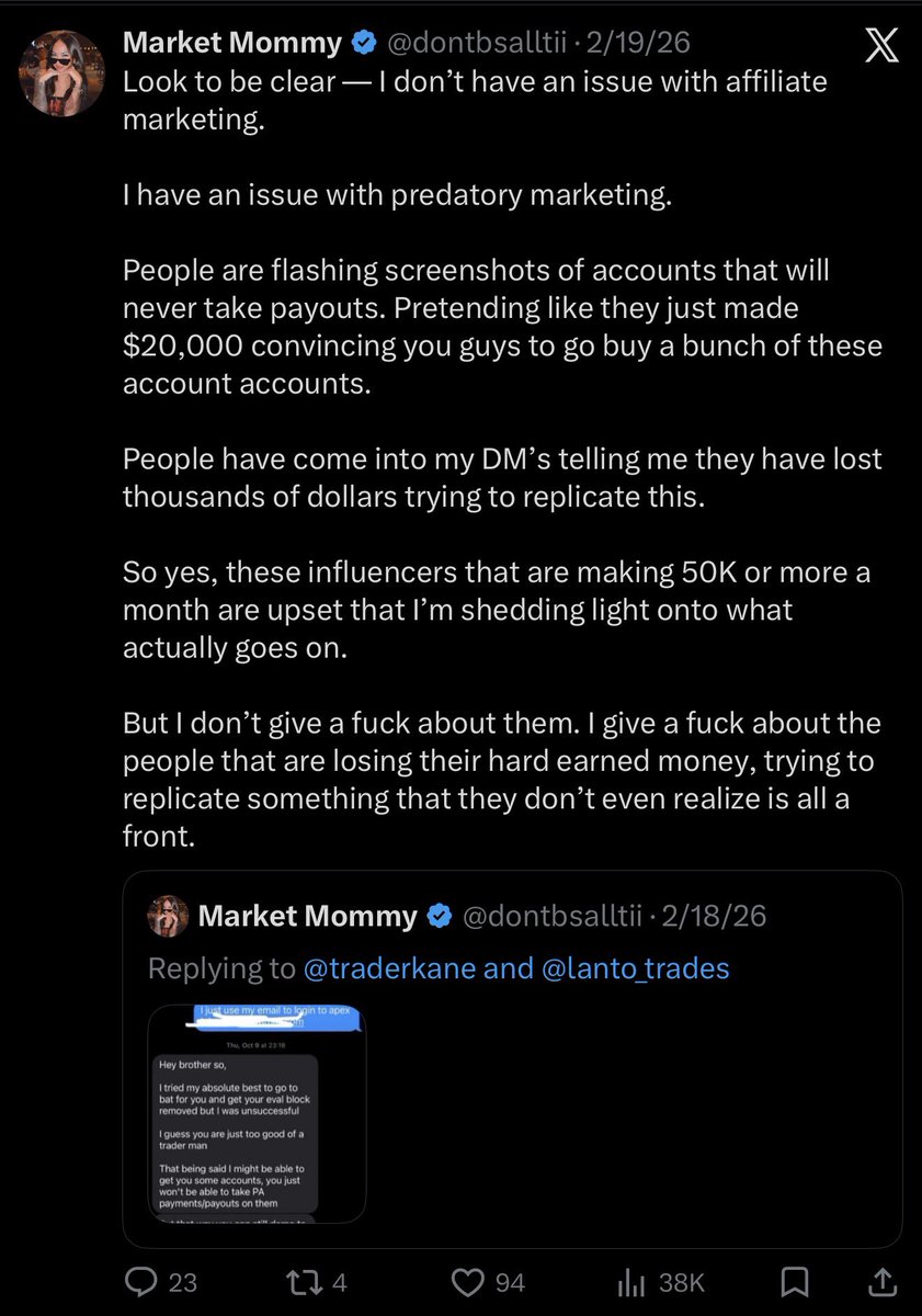 dontbsalltii's tweet photo. Yall really tried to crucify me for saying this about @lanto_trades earlier this year. 

“I give a fuck about people losing their hard earned money trying to replicate something they don’t realize is all a front” 

“Hopefully I can make people pause before they light their money on fire to replicate this”

What did I say that was so bad about Lanto for people to attack me and call me a tranny? 

Hmmm ever consider maybe the truth is just uncomfortable? 

Don’t forget all these influencers who were sucking his D, are now flipping and jumping on the anti planto bandwagon. 

There is a lesson to be learned in all of this. 

This is one step closer, for the NFA to step in and regulate affiliate marketing. Which ruins it for a lot of people btw.