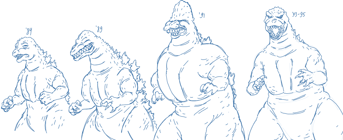 zerer29's tweet photo. Heisei Godzillas from memory (i forgot if the 1992 one is different from 93-95 or not) https://t.co/4Hac7M4Sg2