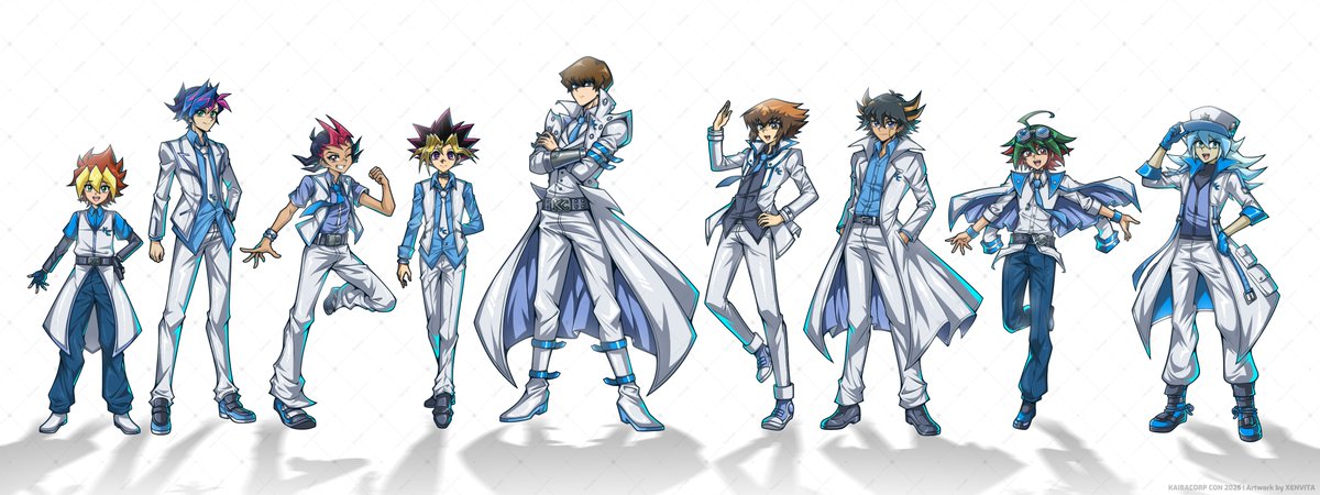 xenvita's tweet photo. Artwork reveal! I made art of all the protags + some side characters for a YGO fan convention event.
Thank you @KaibaCorpCon for having me! 💙

⬇️ close up of the protags art below ⬇️ https://t.co/ltUFlK7EWz
