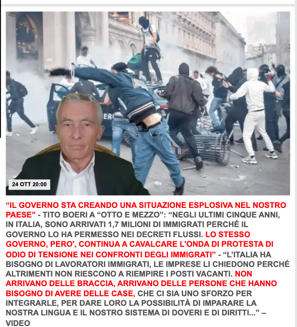 ToxMagato's tweet photo. #governoOut
“IL GOVERNO STA CREANDO UNA SITUAZIONE ESPLOSIVA NEL NOSTRO PAESE” - TITO BOERI A “OTTO E MEZZO”: “NEGLI ULTIMI CINQUE ANNI, IN ITALIA, SONO ARRIVATI 1,7 MILIONI DI IMMIGRATI PERCHÉ IL GOVERNO LO HA PERMESSO NEI DECRETI FLUSSI. https://t.co/dlKSNgTpFX
