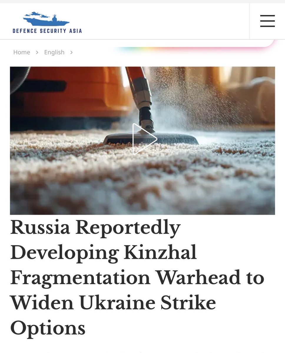 AlternatNews's tweet photo. Russia created a hypersonic cluster bomb.
It accelerates to Mach 10 then fragments at the right height. Fragments slow from air friction but still hit at Mach 8.
The Kinzhal cannot be intercepted, nor can the targeted fragments.
These fragments typically do not kill people but, for example, destroy all aircraft on an airport, or all parked trains.
The wide impact cone improves accuracy, countering a weakness of objects flying at Mach 10: air disturbances can throw a missile 10m off target.
The new Kinzhal will revolutionise war.