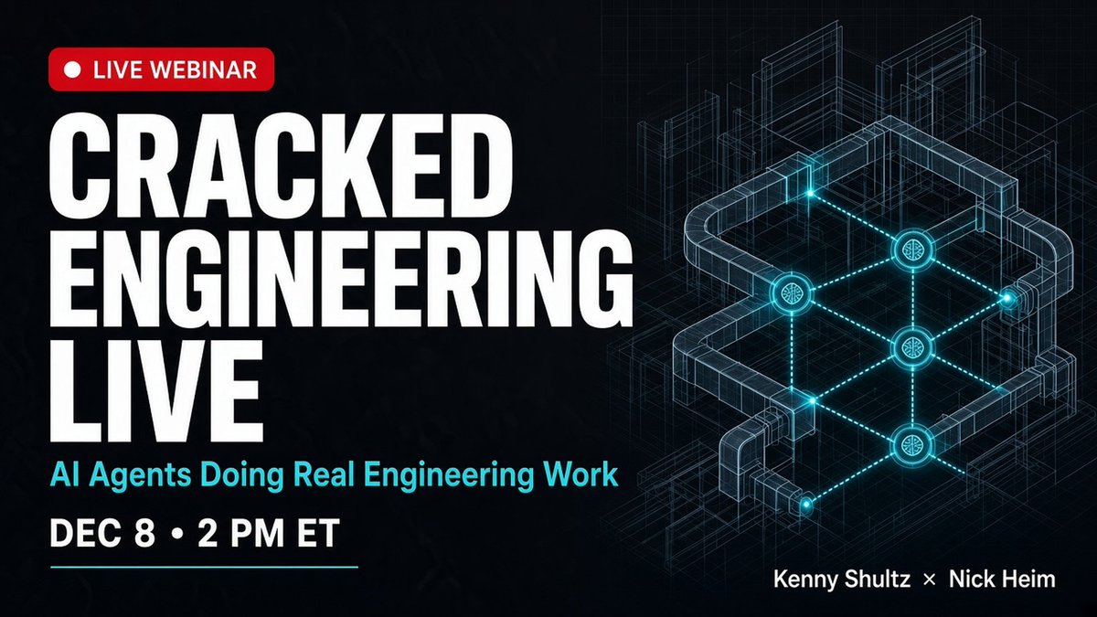 PermitZIPhvac's tweet photo. Cracked Engineering Live is officially on. Dec 8, 2 PM ET.

I will be opening up our engineering harness at @PermitZIP and showing AI agents doing real MEP/HVAC work, live. Nick Heim will help cohost and field questions. 

Plus a first look at Mutiny BIM.

Limited call-in spots, so bring your questions and join us on stage.

Register: https://t.co/YEtFI4C0jU
