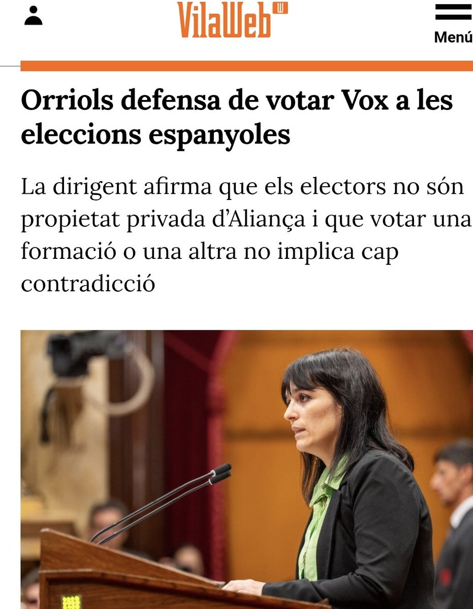 orriolsderipoll's tweet photo. És curiós que d'una entrevista a on dic que Aliança no cedeix vots a ningú perquè els votants no són propietat privada d'unes sigles sinó ciutadans  lliures i amb criteri que exerceixen en cada moment el dret de sufragi com consideren oportú i a on adverteixo que Vox és un partit totalitari i dictatorial que vol prohibir formacions polítiques contràries...el titular de la premsa subvencionada acabi sent aquest⤵️