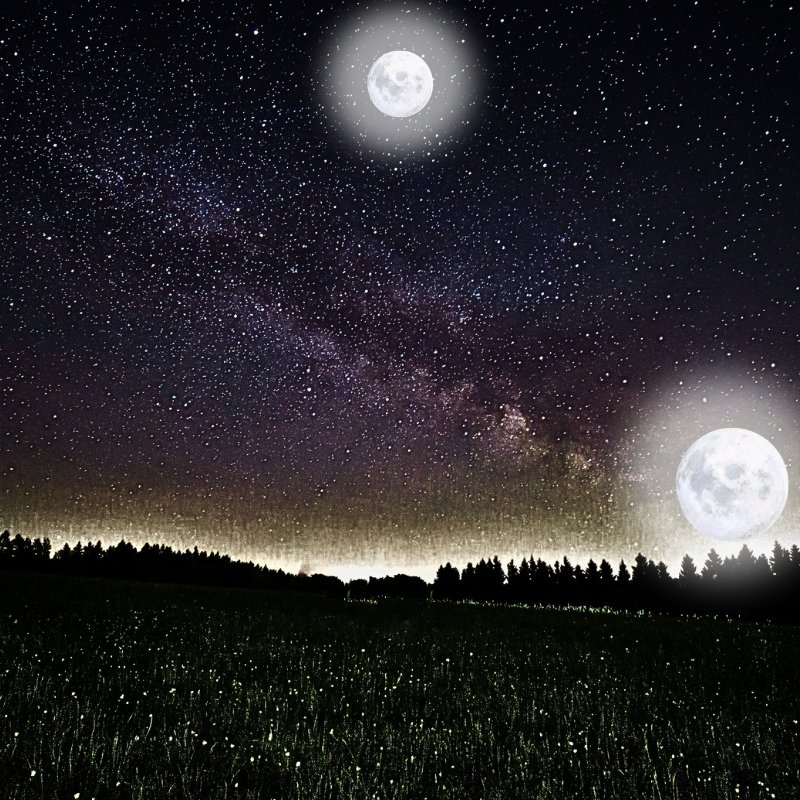 CrystalBAuthor's tweet photo. Day 23: 

This is how I imagine night in Rutello. With glowing plants, stars, 2 moons, until Moon Fall when it goes black with the glowing plants and stars. I made this quickly with canva with some exaggerated editing to make it look glowy and adding the moons. 

#Preptober https://t.co/GFZH8PAJGZ