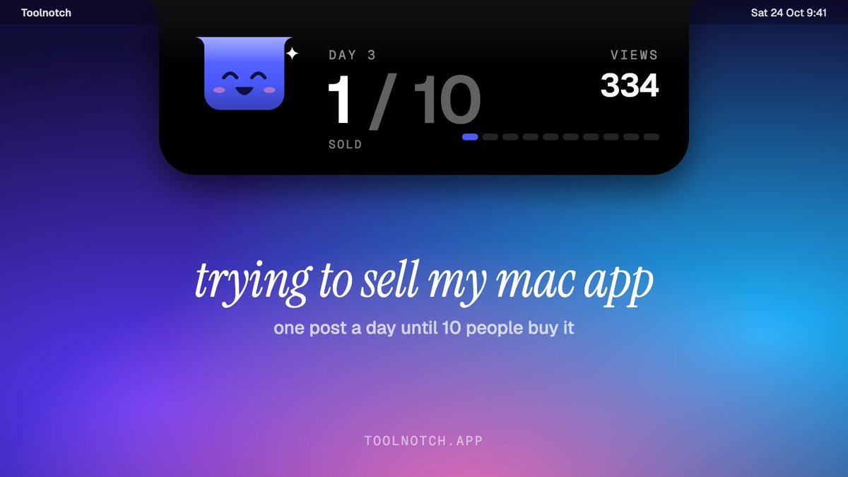 hijooh_'s tweet photo. day 3 of trying to sell my mac app to strangers

new problem: reddit
my account has 1 karma
post an app with 1 karma = instant removal

so the plan: get to 100 karma by actually helping people
no links, no app

karma: 1 / 100
sales: 1 / 10 https://t.co/LpwlXWsFMH