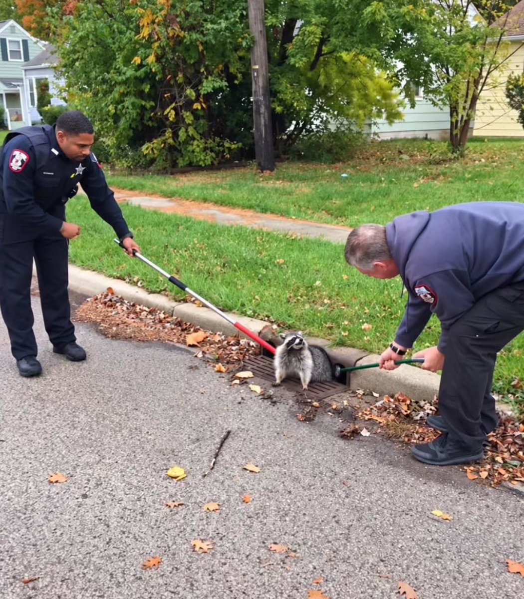 pubity's tweet photo. An Illinois racoon got so fat that he got stuck in a sewer grate, forcing police to show up and free him.

Images via the Zion Police Department https://t.co/6uH4gJ8FRE