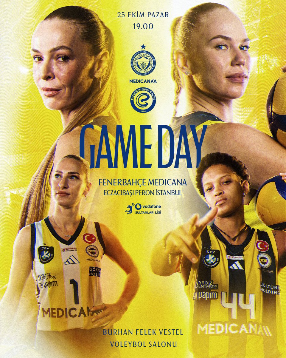 FBvoleybol's tweet photo. 🏆 Vodafone Sultanlar Ligi

🆚 Eczacıbaşı Peron İstanbul
🗓 25 Ekim Pazar
🕖 19.00
📍 Burhan Felek Vestel Voleybol Salonu
📺 TRT Spor Yıldız
📱 #SarıMelekler https://t.co/bTlmNqHCk8