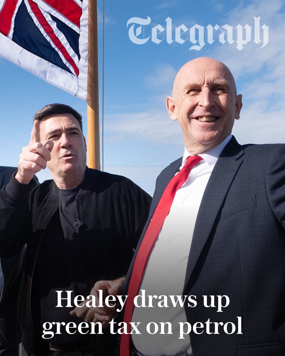 Telegraph's tweet photo. John Healey has drawn up plans to announce a “green tax” on imported fuel in next week’s Budget, prompting fears that petrol prices could rise, The Telegraph can reveal.

🔗: https://t.co/quWLJQOA3K https://t.co/NrVAGZEmas