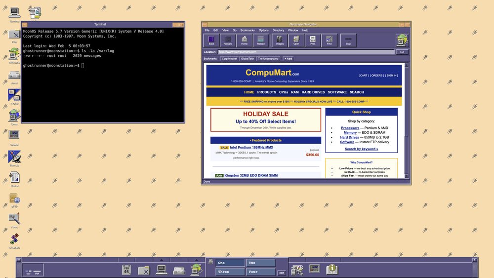NetshellGame's tweet photo. Not a rice, it's a game. This is the 1997 CDE desktop in Netshell, a UNIX hacking sim. The Style Manager works, so the palette and backdrop are yours.

#unixporn #retrocomputing #CDE https://t.co/niSa8dFCkn