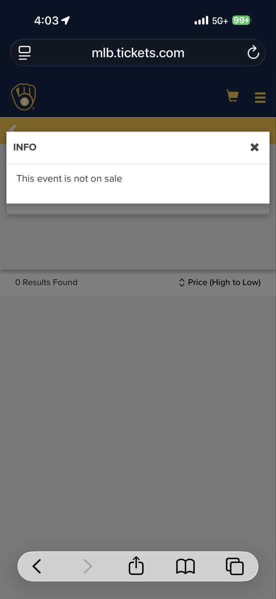 ProblemsMlb's tweet photo. Following exact same pattern as yesterday. @Brewers turn off sale at box office and then load all the good seats they normally drop on gameday directly on @SeatGeek https://t.co/VDWEEXnLbX