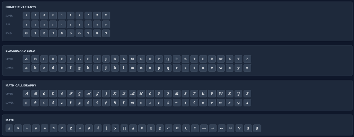 Dustin_Chalker's tweet photo. I find myself needing to type obscure characters often &amp; finding them becomes a nuisance. Character Map is a mess &amp; other methods are inconvenient.

In a few minutes, Gemini built me this custom browser-based Keyboard Extension for easy local copy/paste:
https://t.co/c3ZPxjBy7i https://t.co/45PFJv6qcI