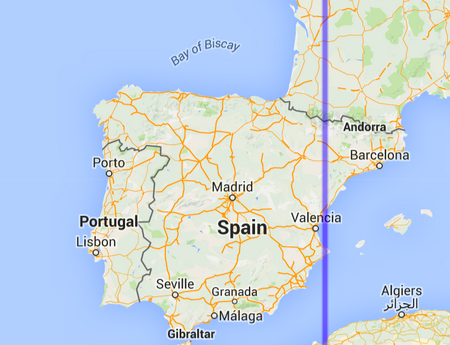 BeardyHowse's tweet photo. Most of Spain, except Barcelona, is west of the Greenwich Meridian. It should be on GMT like Portugal. https://t.co/xuJgfUzCUv