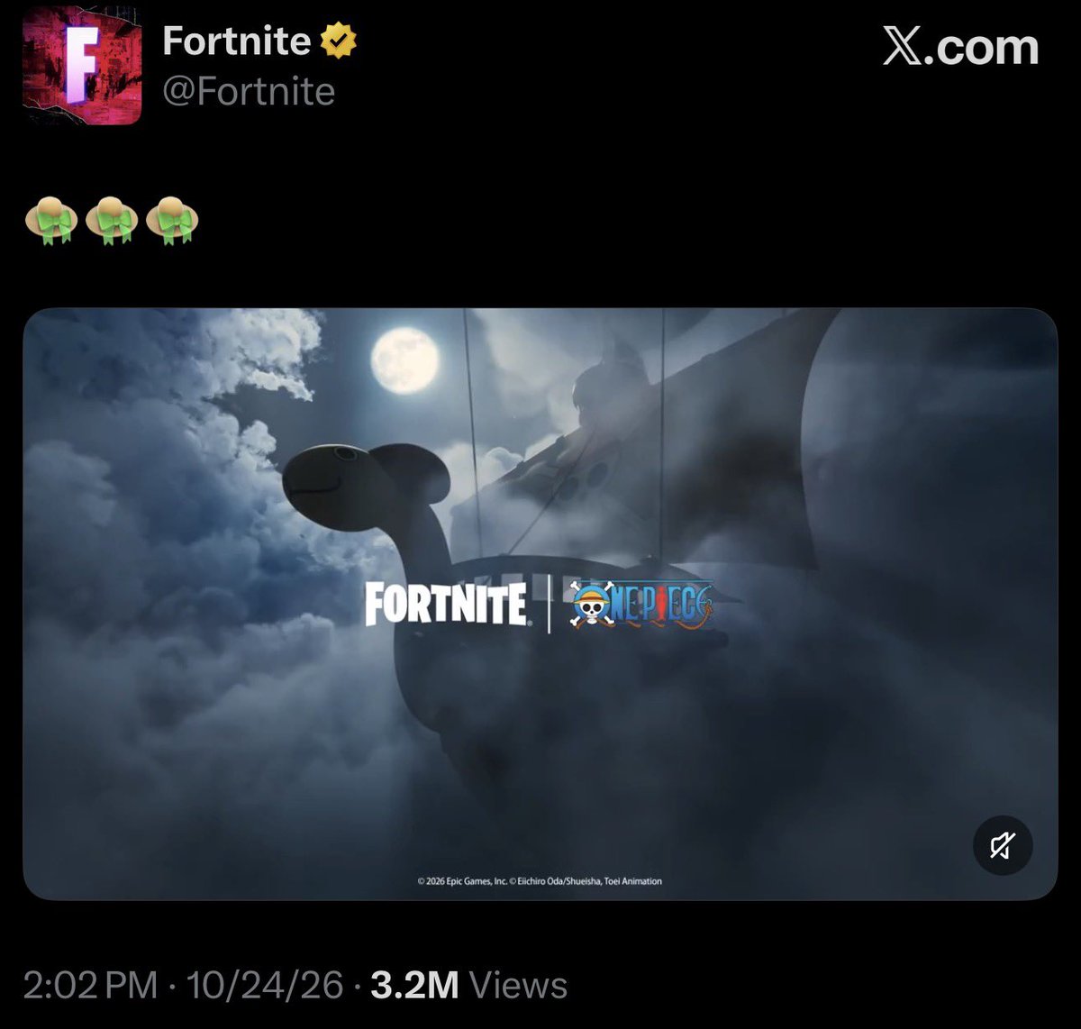 OnePieceFortnit's tweet photo. I FORESHADOWED THE FORTNITE ONE PIECE COLLAB…

DAY 733… 3 DAYS AND 2 YEARS

SAME LENGTH THE STRAW HATS WERE SEPARATED

#OnePieceFortnite https://t.co/stLukHFXKY