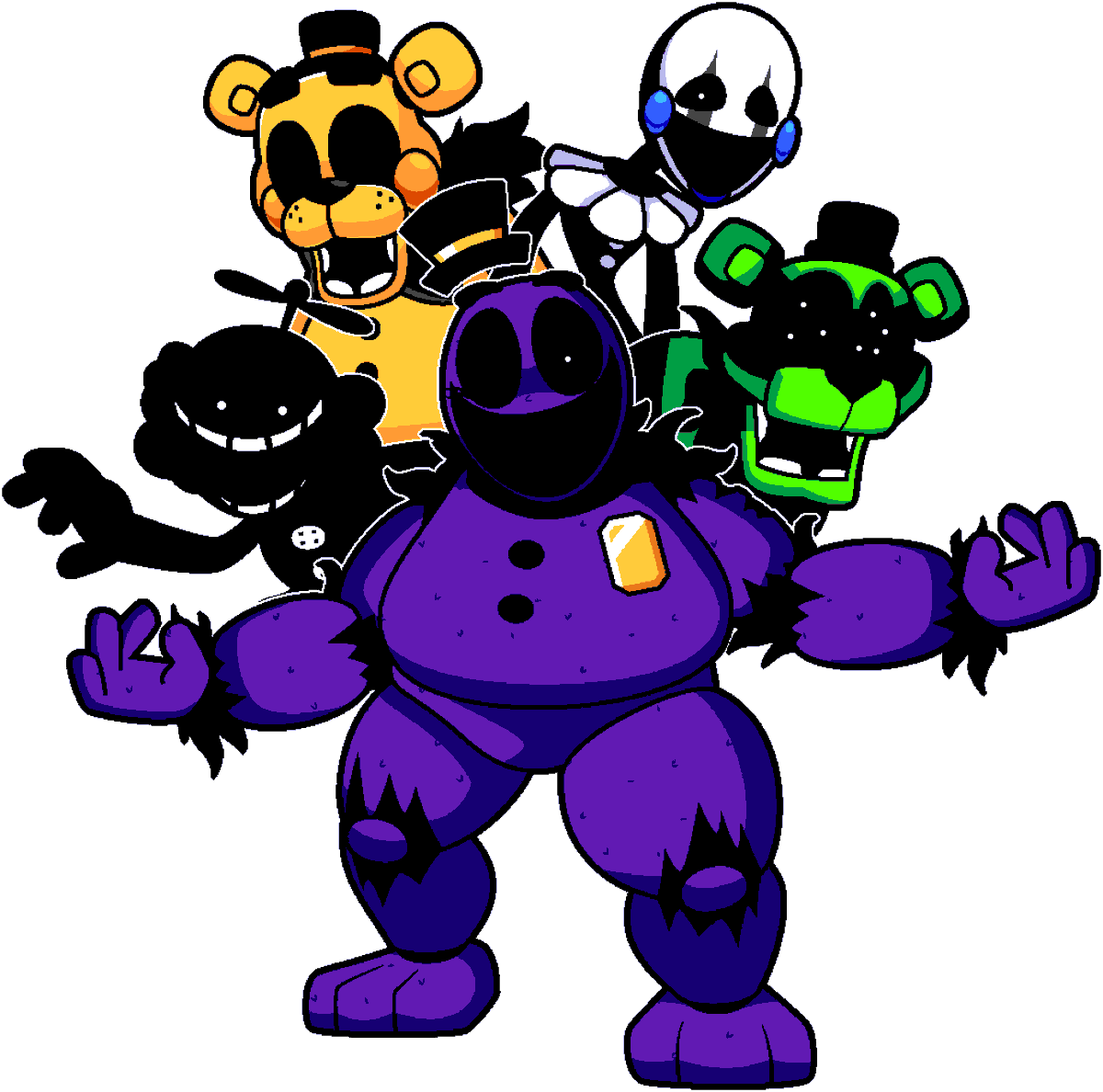 AnarackWStudios's tweet photo. So Frickbears 3 has its choke hold on me again with 4 layers down.

so because of that, i had to go back and redraw one of my old arts.

Hoax purple-guy animatronic 2.0
The ring leader of lies.
#frickbears https://t.co/0YixaBHCoE