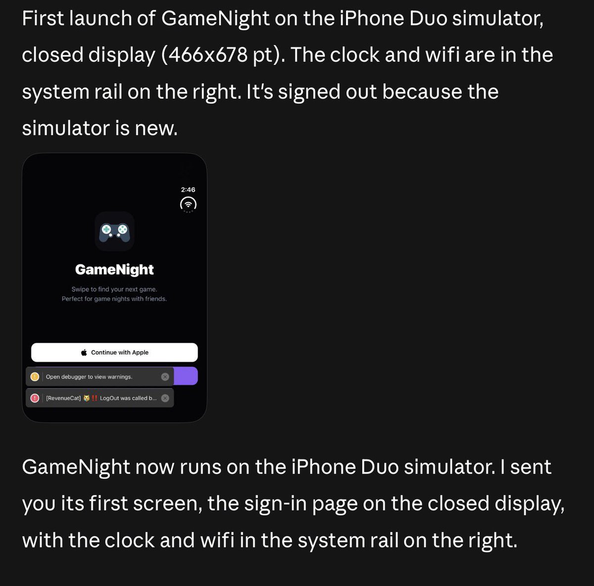 CodedVengeance's tweet photo. Do you think any of the big app companies are as worried about optimizing their apps for the Duo as we are? Literally at a wedding right now keeping my Claude running remotely. https://t.co/JckbODAC4D
