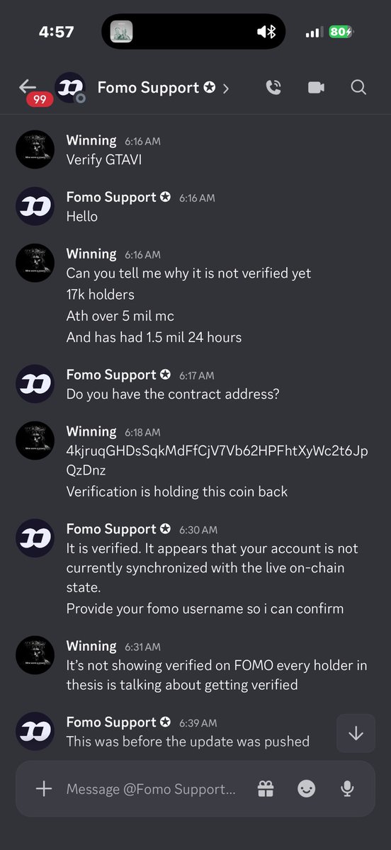 OnlyHereForGTA's tweet photo. Here is the full convo with FOMO Support via Discord https://t.co/DvpvV4zm0u