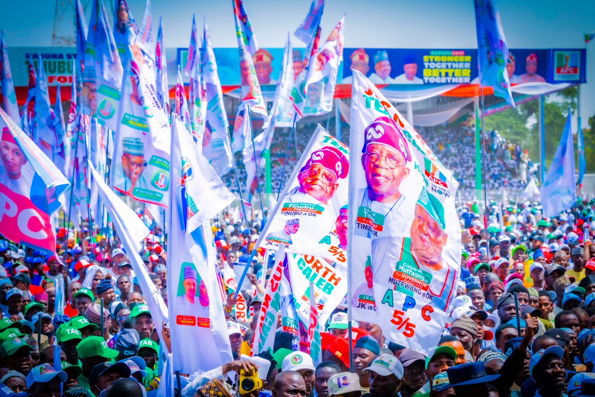officialABAT's tweet photo. Kaduna, thank you for the overwhelming welcome today as we flagged off our APC 2027 Presidential Campaign.

Three years ago, you gave me the privilege of serving as your President. Today, you filled this city again, hundreds of thousands of you from across the North, and I felt the warmth of your support. It was good to return with Vice President Kashim Shettima @officialsksm and our wives to a city that carries so much of our nation’s history.

I remembered the founding leaders who gathered here before independence and prayed that Almighty Allah grants them forgiveness and eternal peace. Then I spoke to you plainly, because you have heard enough speeches.

My opponents talk about hunger and poverty. I asked the crowd today who created these problems. They did. We are the ones working to eradicate them. The subsidy racket, fraudulent invoices and fuel smuggling are firmly behind us, and there is no going back. We confronted what we inherited with courage and political will, and we are building an economy that rewards hard work and creates opportunities for our people.

I know the road has been hard. I hear you. Your sacrifices will not be in vain, and I will not rest until the progress we are making is felt in your homes, your businesses and your pockets.

Our progressive governors are building roads, hospitals, schools and markets across their states, supported by increased revenues from the reforms we undertook. Salaries are being paid regularly, and development is taking shape. I am proud of what they are delivering for our people.

On January 16, 2027, come out with your PVCs and give Vice President Kashim Shettima and me the mandate to finish what we started. Your future is in your hands, and your fingerprints at the ballot will help determine it.

Thank you, Governor Uba Sani @ubasanius, for a befitting start to our campaign. Thank you, Kaduna, for standing with us once again.

#RenewedHopeInKaduna #TinubuShettima2027 #RenewedHope2.0