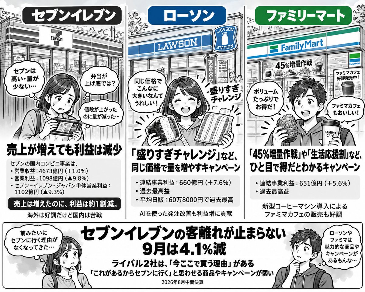 teppei_free's tweet photo. セブンイレブンは客離れで「 ひとり負け 」
ローソン・ファミマは最高益 https://t.co/zWwiapwgFn