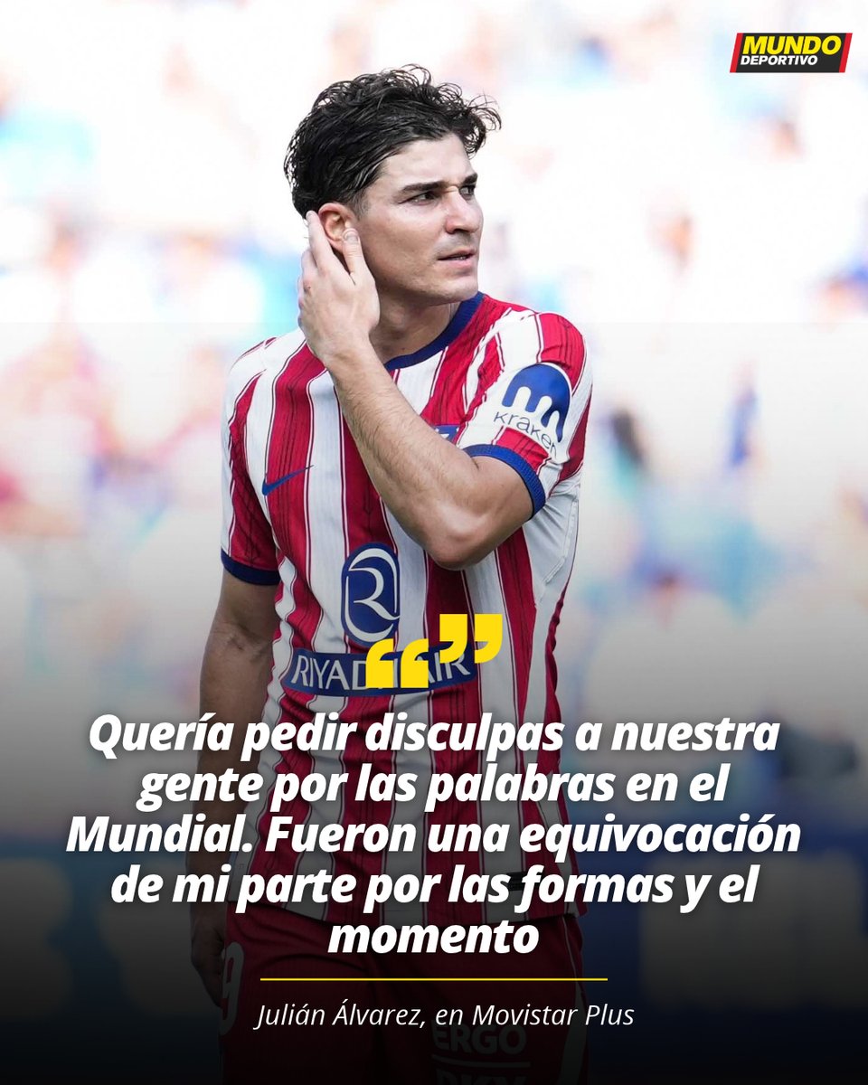 mundodeportivo's tweet photo. ❗️ Julián Álvarez pide disculpas a la afición del Atlético por su mensaje en el Mundial: "Fueron una equivocación por las formas y el momento" https://t.co/PfdA6CVe1K
