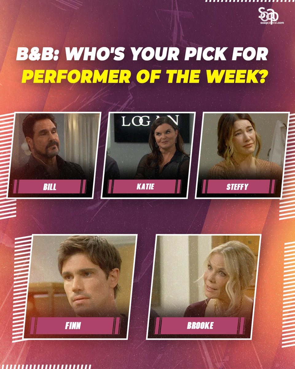 soapcentral's tweet photo. Who was the best this week on B&B?
#TheBoldandTheBeautiful #BB #soapopera https://t.co/ABrY8vOybd