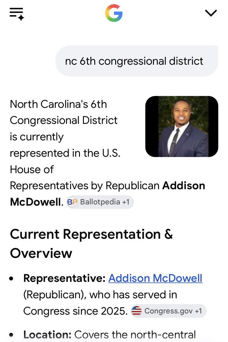 ItsDiamondJoe's tweet photo. AW HELL NAW! Google has already handed Cyril Jefferson the victory for NC’s 6th Congressional District - they got his picture up! Here’s what he and Addison McDowell actually look like.

#NorthCarolina #Election2026 #Decision2026 #RowanCounty #DavidsonCounty #DavieCounty #SalisburyNC #WinstonSalemNC #ThomasvilleNC #MocksvilleNC #CharlotteNC #Conspiracy #GoogleLies
