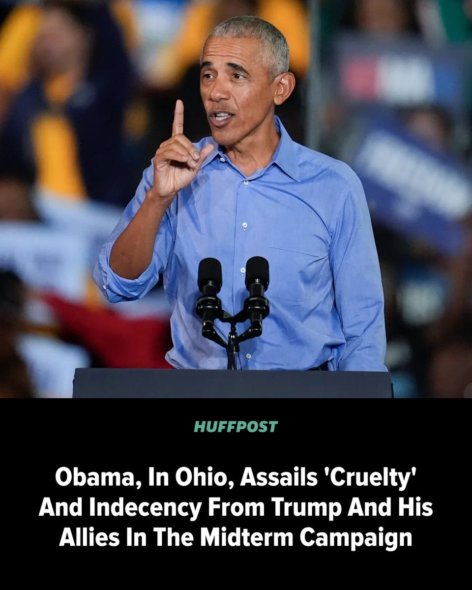 HuffPost's tweet photo. Former President Barack Obama has stepped into one of America's ugliest midterm fights as he works to rally Democratic voters in battleground Ohio. https://t.co/0tbprLiGYw
