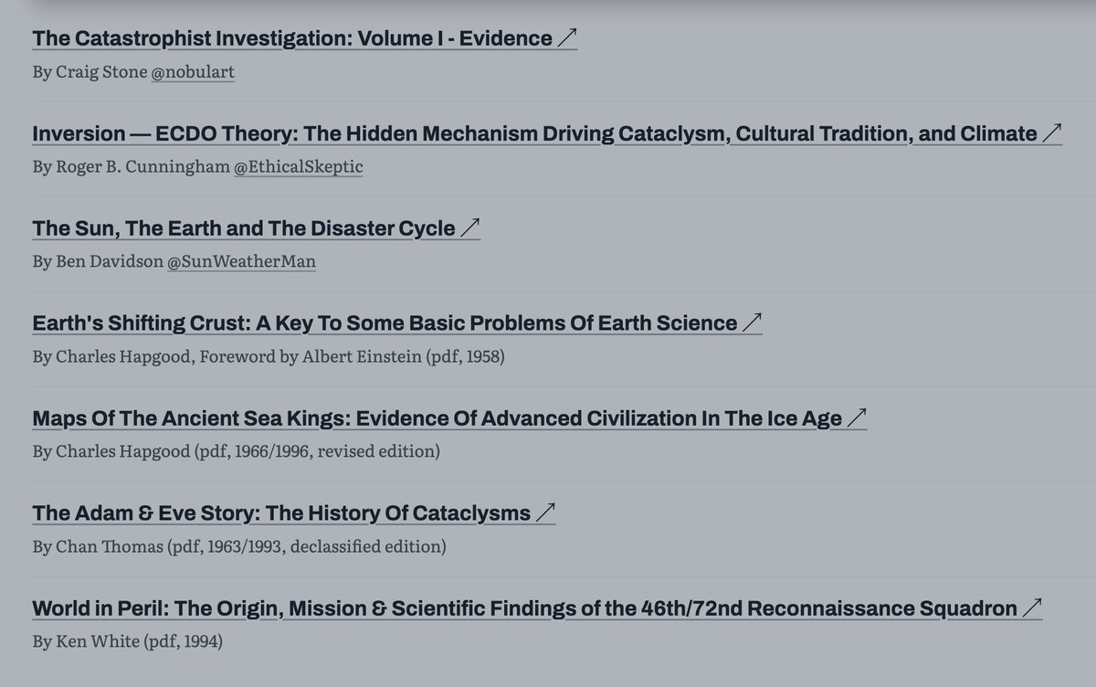 sunfellow's tweet photo. Check out the "Featured Books" section on Pole Shift News: https://t.co/8ehIATbAtF

Along with containing links to books by Craig Stone, Roger Cunningham, and Ben Davidson, this section also features free PDF copies of the following books:

Earth's Shifting Crust: A Key To Some Basic Problems Of Earth Science
By Charles Hapgood, Foreword by Albert Einstein (pdf, 1958)

Maps Of The Ancient Sea Kings: Evidence Of Advanced Civilization In The Ice Age
By Charles Hapgood (pdf, 1966/1996, revised edition)

The Adam & Eve Story: The History Of Cataclysms
By Chan Thomas (pdf, 1963/1993, declassified edition)

World in Peril: The Origin, Mission & Scientific Findings of the 46th/72nd Reconnaissance Squadron
By Ken White (pdf, 1994)