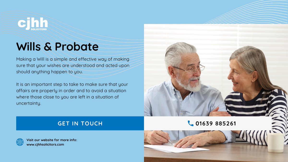 CJHHSolicitors's tweet photo. Making a #will ensures that your wishes are understood and acted upon should anything happen to you. We will provide you with a ππ» tailored service to meet your needs and requirements.
#porttalbot #neath
https://t.co/w3D1gaWayT https://t.co/vOrsl7EwaV