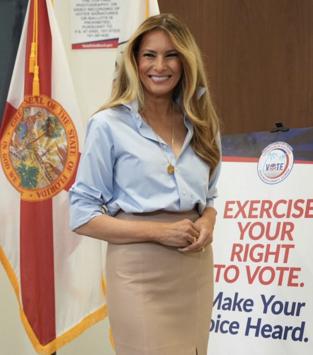 MAGAVoice's tweet photo. Anyone else think Melania Trump looks absolutely stunning today when she Voted in Florida ?

America is very BLESSED 🙏 https://t.co/6EKx6ZEIug
