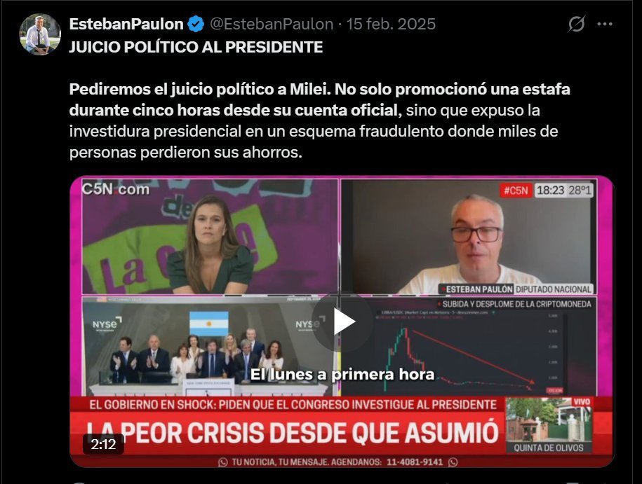 Blogin's tweet photo. @pau_oliveto Usted también va a ser parte del intento de golpe de estado? a 24 horas de comentar la cripto ya lo estaban destituyendo sin pruebas y sin comprobar si se trataba de un delito o no. https://t.co/wcevyvpE9W