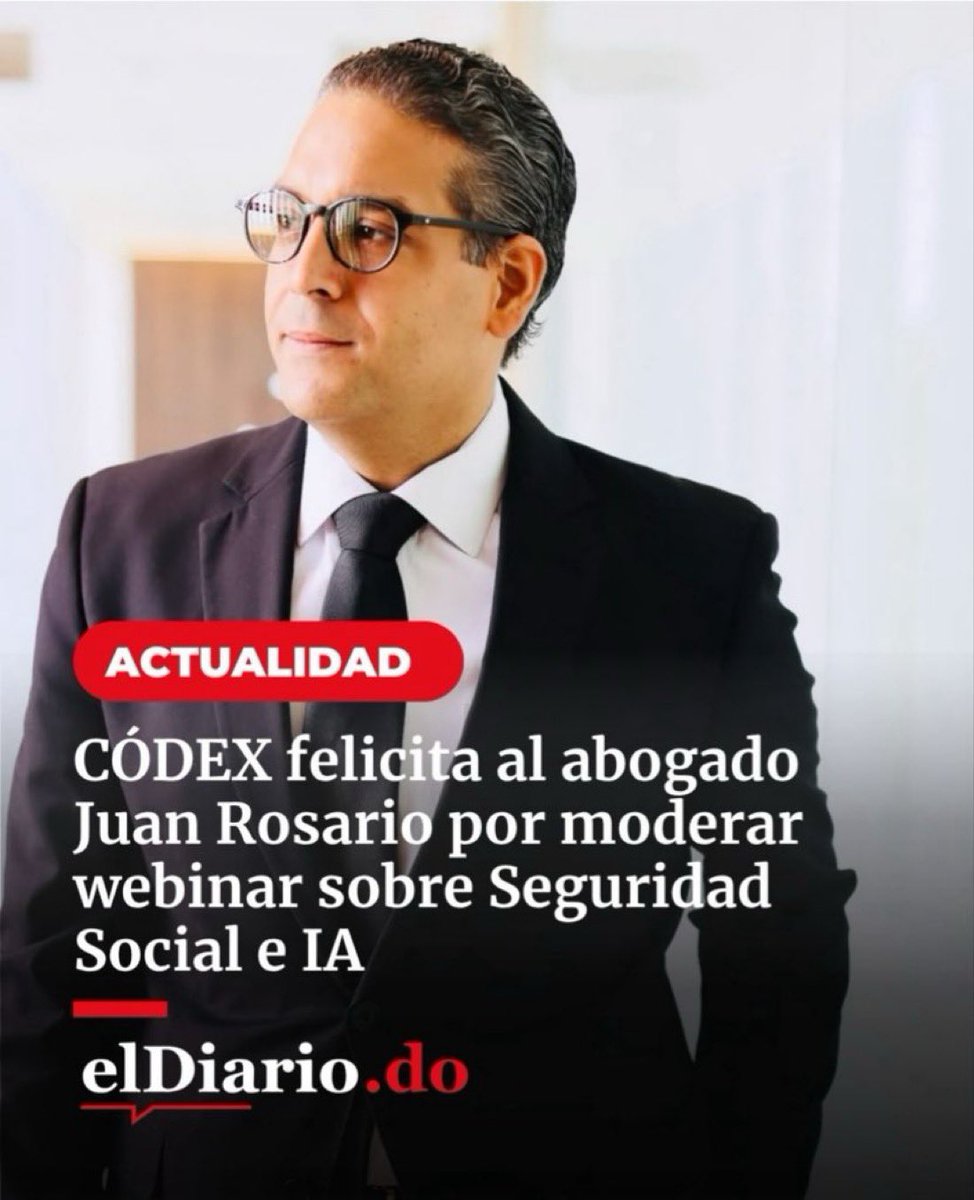 LexsideRD's tweet photo. Lexside Abogados felicita a su socio y gerente general @JuanGratereaux por su destacada participación como moderador del webinar “Seguridad Social en tiempos de IA”, organizado por CÓDEX. 🌎⚖️

El encuentro contó con la ponencia del Dr. Rodrigo Monteiro Pessoa (Brasil) y reunió a profesionales de más de 15 países de Latinoamérica. Como miembro más joven de CÓDEX y su representante en la República Dominicana, el Lic. Rosario Gratereaux continúa posicionando el derecho laboral dominicano en espacios académicos internacionales.