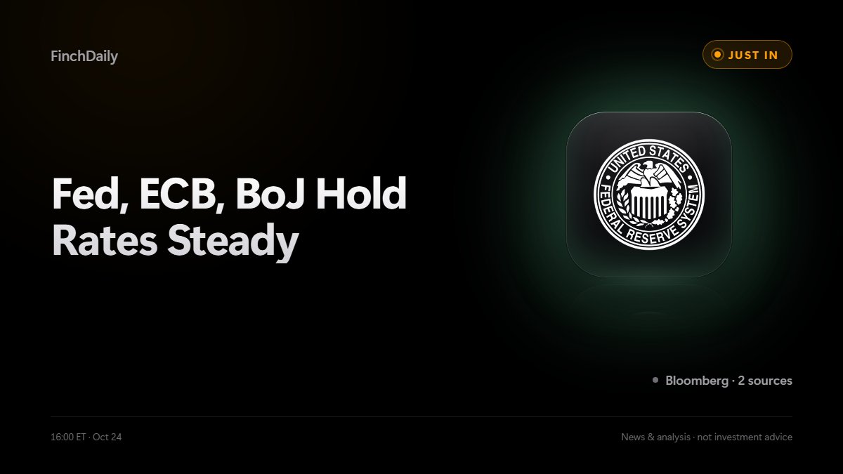 finchdaily's tweet photo. Fed, ECB, BoJ hold rates steady this week, per Bloomberg.

Hawkish signal: no rate relief coming soon. https://t.co/lkVfHKCCz2