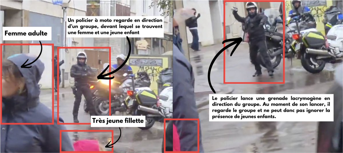 K1000Journalist's tweet photo. [THREAD 🧶] À Rouen, un policier a volontairement lancé une grenade lacrymogène en direction d'au moins deux jeunes enfants.

L'analyse minutieuse de la vidéo permet d'authentifier les faits, et de constater que c'est délibéré. https://t.co/HBGuWc61MC
