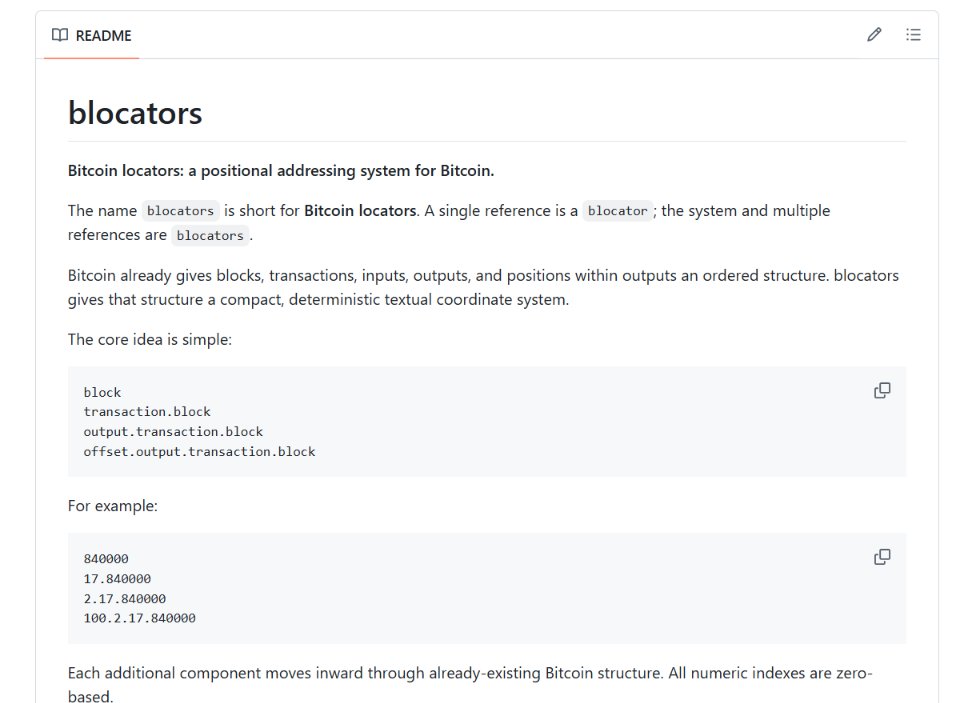 blockamoto's tweet photo. Gateway uses something called blocators, which stands for Bitcoin Locators (previously BPS).

I've published the specs here: https://t.co/PD8UmuP3Gm

It's looks like:
offset.output.tx.block

First satpoint of first output of first tx of second block:
0.0.0.1

I'm drafting a BIP.

WHY USE BLOCATORS?
When working with Bitcoin peers, you can only ask them for blocks. Not specific data inside.

That means, to use transaction ID's, you must have that block already, or know what block to ask for. In practical terms, this usually requires you to have a full node, since you don't know which block it is.

Since blocators point to the exact location, you can skip running a full node entirely and fetch data on-demand.

This means you don't need to have almost a terrabyte of storage available to work directly with Bitcoin.

I'm building Gateway indexes almost entirely on blocators. You can run transaction locators which indexes txid's against tx locators.

That means a translation from existing transaction hashes to blocators. This enables the use of traditional inscription ID's within Gateway.

This way you can also export indexes that use traditional ID's instead of blocators.

However, I'm so confident in blocators that I'm making it the default way to index with Gateway.

It's going slightly against the grain, but with a bridge between methods. But put it this way...

If ord used blocators for references like recursion, for example, there would be almost no need to use traditional inscription ID's.

This is a system I wrote independently of @rodarmor for Gateway (and has been perculating for a long time), but later came to find that Casey proposed literally the mirror image of blocators in an early draft of the ord protocol.

Personally, I think Casey's biggest mistake is not using a system like this to begin with. It means that for on-demand systems like Gateway, we have to have a translation index from transaction ID's to blocators (or have the raw blocks themselves) to be able to resolve an inscriptions directly from Bitcoin peers.

So that's why Gateway uses inscription locators instead of inscription ID's, because we can resolve them on-demand from Bitcoin peers.

But the limitation is simply that recursion and any reference to inscription ID won't work without having the txid locator index or raw block index.

So I'm going all in on blocators. I'm writing a BIP for Bitcoin itself, and at some point I'll propose it for ordinals itself as an alternative to ID's.

For now, we just prove its usefulness in Gateway.

Any questions, please ask!

---

THE GATEWAY BITMAP UPDATE IS ON ITS WAY

Full Bitmap District and Parcel Indexing and exporting. It will ship with a much smoother user experience for the timeline, arming of tracks for indexing, control buttons, and general usability improvements.

You can index tracks in parrallel now, with prompts when that is the best thing to do, such as when you index Bitmap or inscriptions, it will now prompt you to also arm the transaction locator track.

Bitmap Chain will be held off until a 0.8.x update. The design is final, but there are some serious considerations I want to put to the community before I roll it out. You can view the current design on the "chain" branch of the bitmap github: https://t.co/cw1lceI6bG

I'm not sweating it right this second, my focus is finishing up 0.7.x versions. After the Bitmap v0.7.8 update, the v0.7.9 will be most likely be the last 0.7.x update for deeper Ordinals indexing and usability features, which will land us nicely on v0.8.x, where my intent is validation features, a full index building engine, and tightening the ship, testing it compulsively until we are ready for the 0.9.x versions, where I will begin implementing Gateway p2p features for on-demand index sharing. Where a bitcoin node will not get you the answer,  in 0.9.x versions onwards, Gateway peers shall bridge the gap. And I intend to bridge Gateway and Bitcoin peers to web hopefully in 0.9.x. One day, even mobile.

When that's done, I think we'll be ready for primetime, which is v1! At that point, I may change the name to Bitcoin Gateway just so I can appeal to plebs. If we ever add wallet features, it will be after v1, but I'm not rushing to do anything like that as it's not the main goal, and there are huge risks there. I may even keep this client focused solely on serving data.

---

Anyway, that's my word for now!

Stay notified for the Bitmap update 🔔