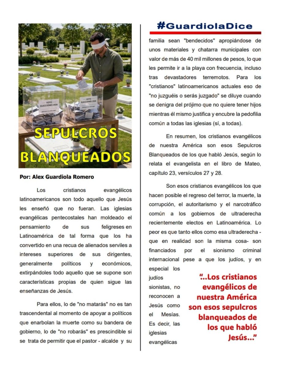 AlexGuardiolaR's tweet photo. @CaracolRadio Lo explico en mi columna Sepulcros Blanqueados de #GuardiolaDice https://t.co/IgrOtkzgPP