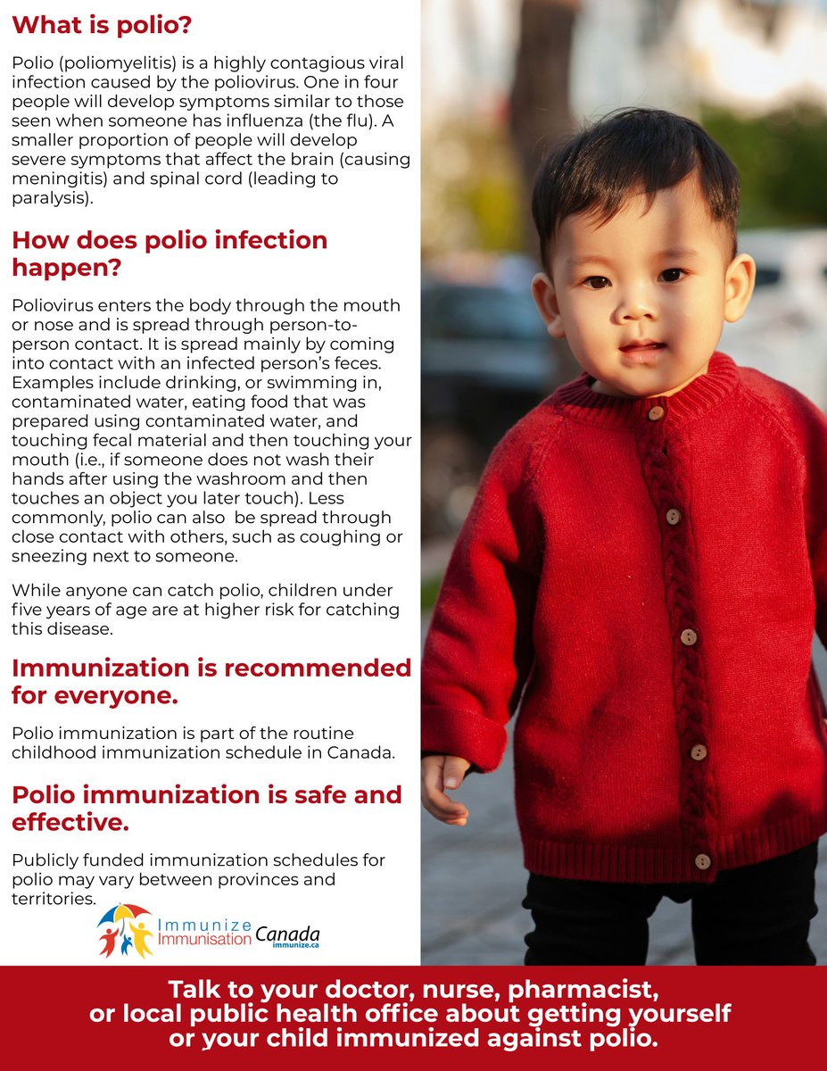 ImmunizedotCa's tweet photo. What is polio? | https://t.co/OgoP8Abej2 #polio #VaccinesWork #VaccinesSaveLives #GetImmunized #WorldPolioDay https://t.co/HlcwPlTxCV