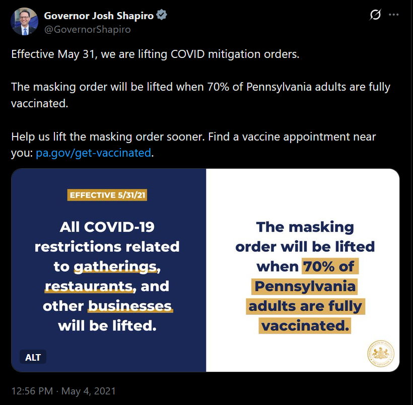OakmossAmber's tweet photo. @GovernorShapiro How did you handle our fundamental freedom during Covid? https://t.co/MMMwTUx8Um