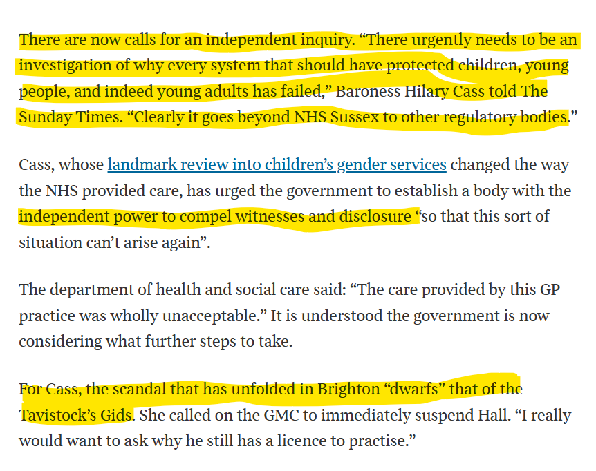 CforWomenUK's tweet photo. Baroness Cass has called for a full independent inquiry into Brighton WellBN Clinic that dished out gender medicine to minors. One that will hold NHSE and regulators to account for their cowardice & complicity. The Govt. will have to take notice.  @Transgendertrd 
https://t.co/vcOB71AZkB