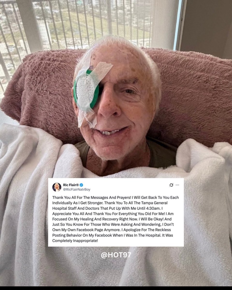 HOT97's tweet photo. RIC FLAIR shares his health update! 🙏 https://t.co/7FEgpvkpBi