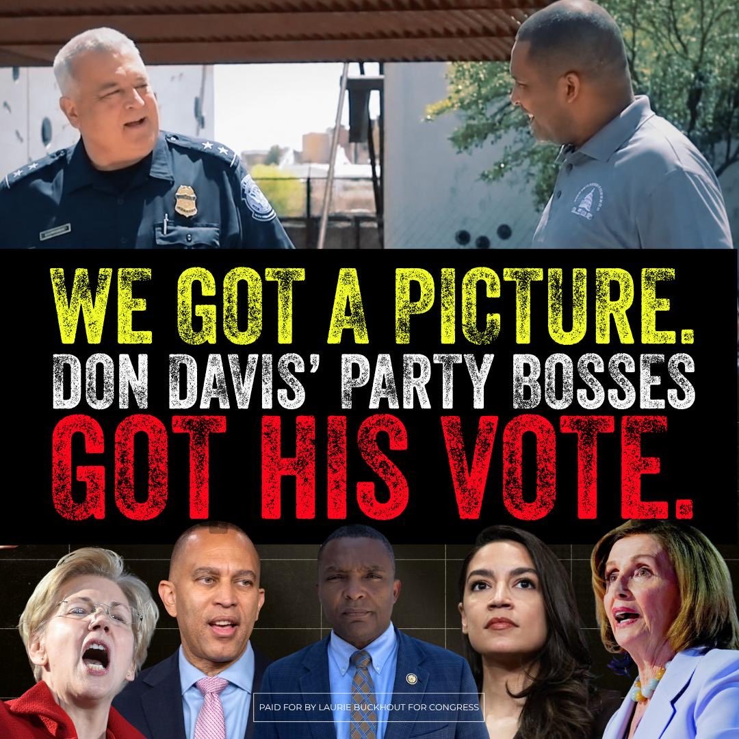 lauriebuckhout's tweet photo. .@DonDavisNC poses like a moderate and pretends he puts NC-01 first, but when the pressure is on, he always caves to his party.

Davis spent $10,000 on a border photo shoot, but when it mattered in Washington, he voted with his party bosses AGAINST border funding.

Don Davis will always put radical Democrats in Congress first, not the people of NC-01. Early voting is open! Get out and fire Don Davis!
https://t.co/3dVqHpYmKw