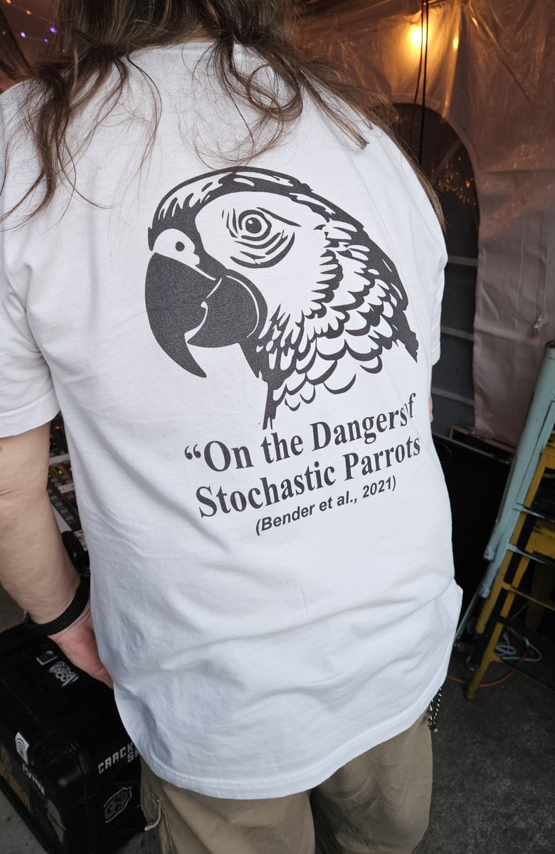 BryanAlexander's tweet photo. I saw a stochastic parrot shirt in the wild tonight.
Local death metal show, Manassas, Virginia. https://t.co/4XmYGF9wV7