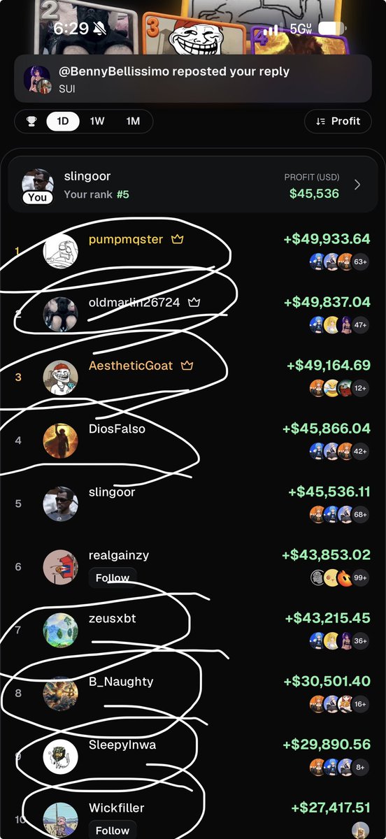 slingoorio's tweet photo. titty and swordcat cabal on the entire top 10 and they all diamond hands. 

way higher. https://t.co/VzB5pI39td